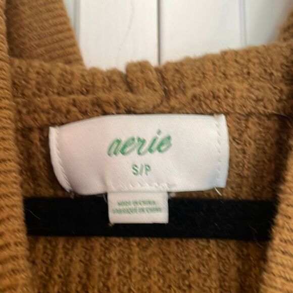 Aerie cozy up brown waffled knit hooded sweater size small - Picture 4 of 11